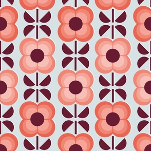Geometric Flowers- 70's Vintage Floral- Medium- Light Teal Background