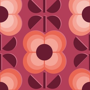 Geometric Flowers- 70's Vintage Floral-Extra Large- Plum Background- Jumbo- Wallpaper- Home Decor