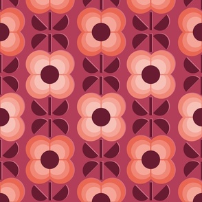 Geometric Flowers- 70's Vintage Floral -Medium- Plum Background