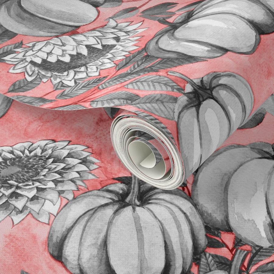 Pumkins in blush pink and grey watercolor