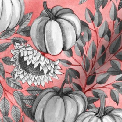 Pumkins in blush pink and grey watercolor