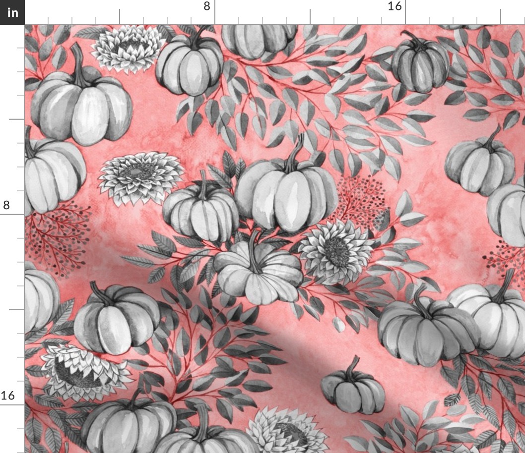 Pumkins in blush pink and grey watercolor