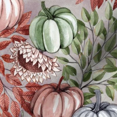 Watercolor Pumkins for fall grey pastel 