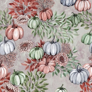 Watercolor Pumkins for fall grey pastel 