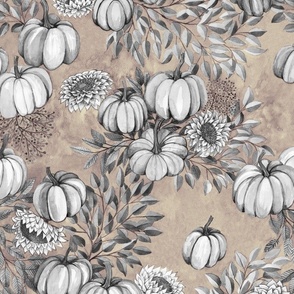 Watercolor Pumkins for fall beige grey sepia