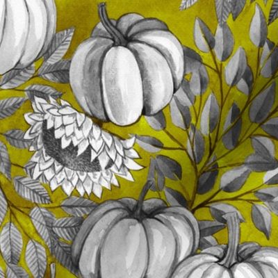 Watercolor Pumkins for fall green grey