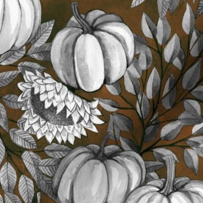 Watercolor Pumkins for fall grey on brown