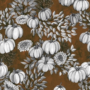 Watercolor Pumkins for fall grey on brown