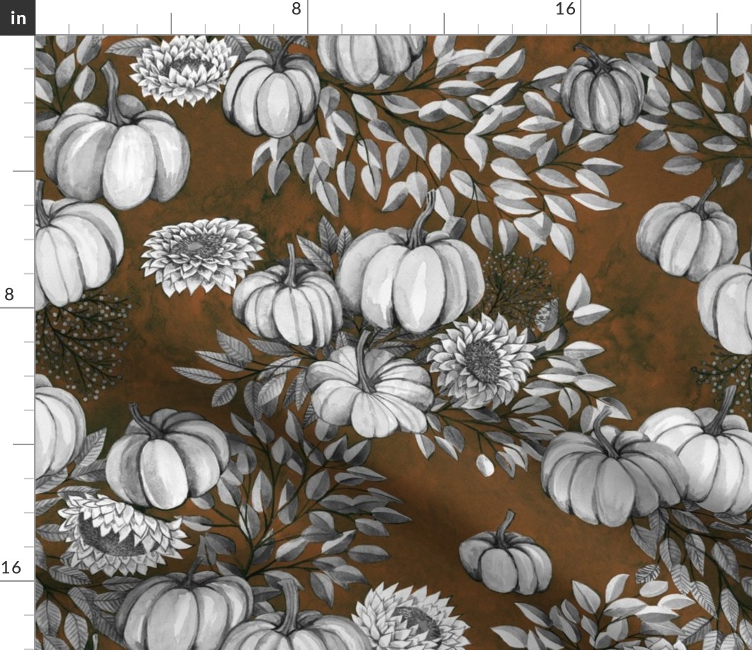 Watercolor Pumkins for fall grey on brown