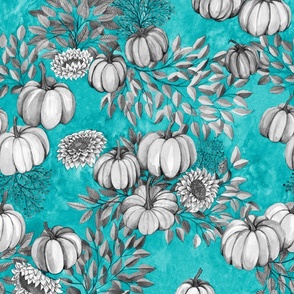 Watercolor Pumkins for fall on teal