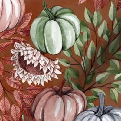 Watercolor Pumkins for fall brown pastel