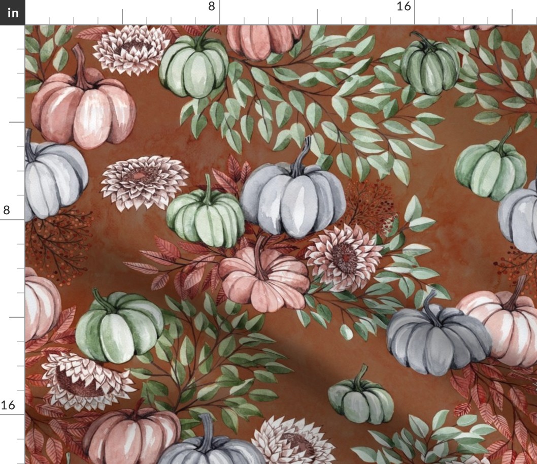 Watercolor Pumkins for fall brown pastel