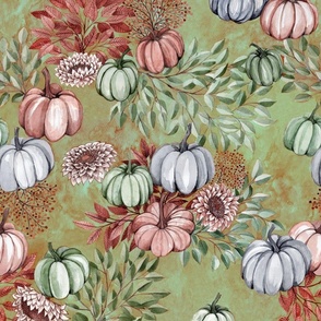 Watercolor Pumkins for fall light green pastel