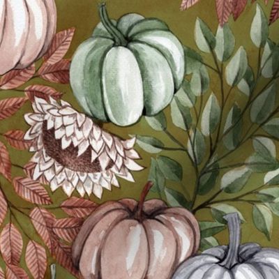 Watercolor Pumkins for fall green pastel