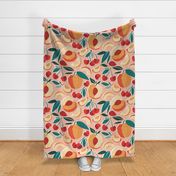 Large jumbo scale // Sweet as a peach pretty as a cherry // rose background geometric paper cut peaches and cherries