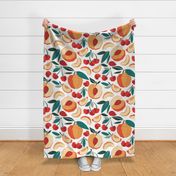 Large jumbo scale // Sweet as a peach pretty as a cherry // white background geometric paper cut peaches and cherries