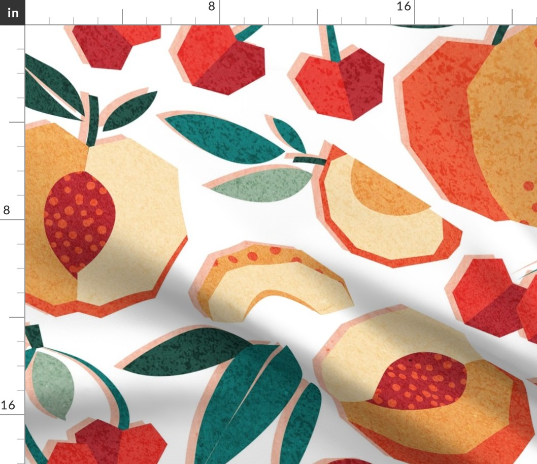 Large jumbo scale // Sweet as a peach pretty as a cherry // white background geometric paper cut peaches and cherries