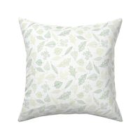 swirling leaves - shades of green on white