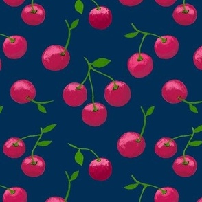 Cherry Scatter on Midnight Blue - Large Scale