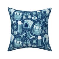 Camp Whimsy in Monochrome Blue and White - medium