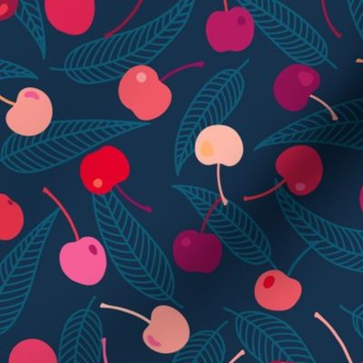 Cerises large scale navy blue by Pippa Shaw