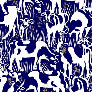 Meadow Cows | Deep Blue/Yellow