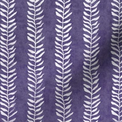 Botanical Block Print in Blackberry | Leaf pattern fabric in royal purple from original plant block print, blackberry wine, berry fabric in rich purple and white.