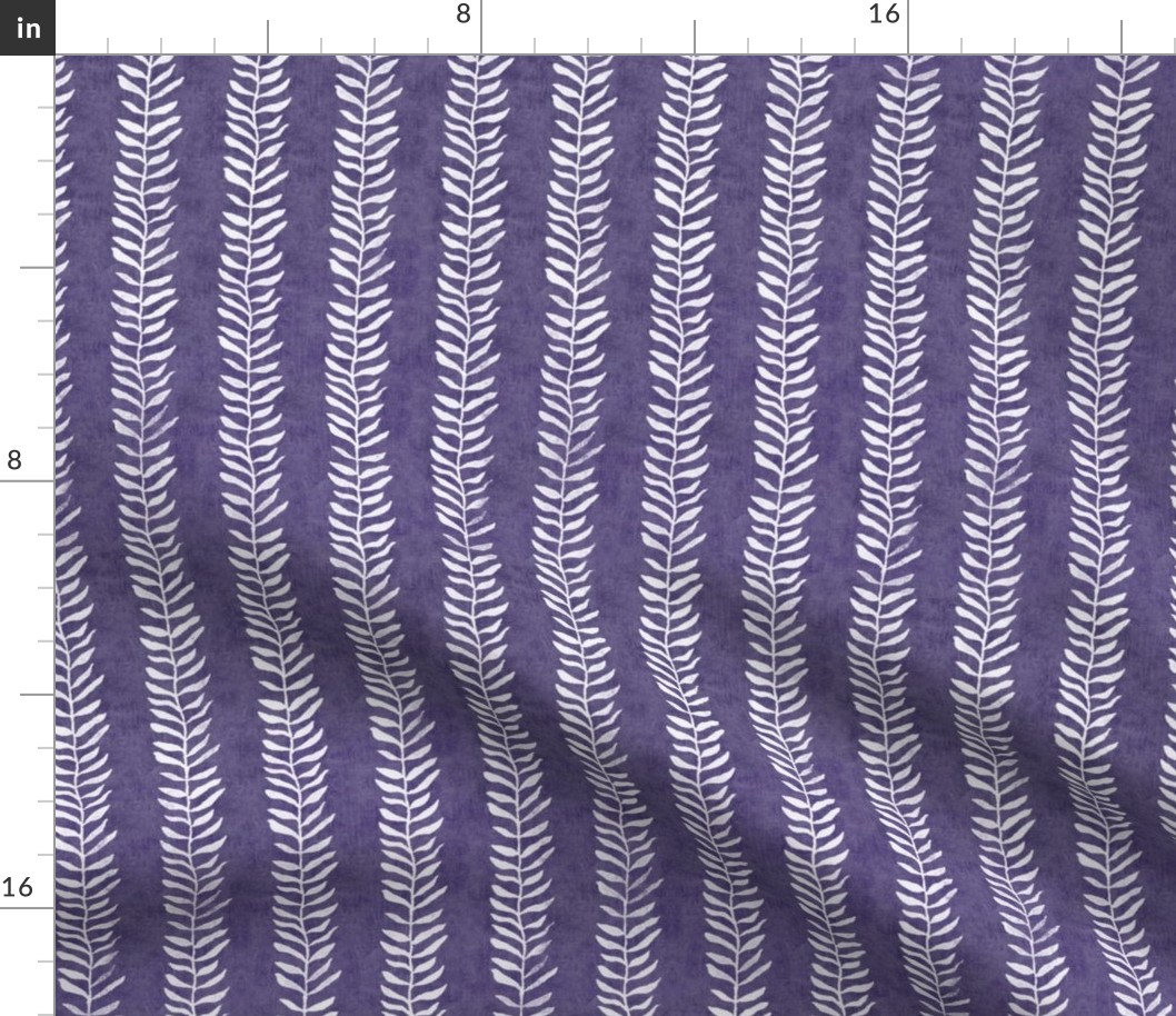 Botanical Block Print in Blackberry | Leaf pattern fabric in royal purple from original plant block print, blackberry wine, berry fabric in rich purple and white.