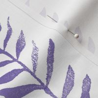 Botanical Block Print in Blackberry on White (xl scale) | Leaf pattern fabric in royal purple from original plant block print, blackberry wine, berry fabric in rich purple and white.