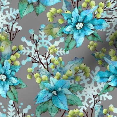 Blue Christmas Poinsettia - Gray