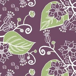 Flower Drawing Eggplant Sage White