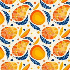 geometric mangoes-kitchen-fruit-linen white- medium  scale