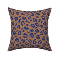 Raw free hand leopard spots wild boho animal print caramel brown eclectic blue