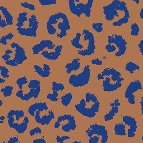 Raw free hand leopard spots wild boho animal print caramel brown eclectic blue
