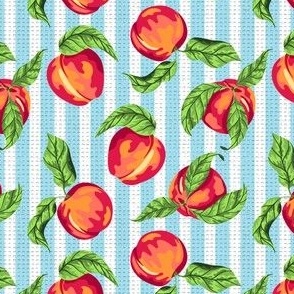 Peaches on Striped Background (Light Blue)