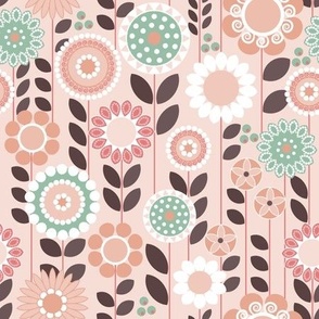 Pink, Folksy Floral / Folk Art / Pink Green / Medium