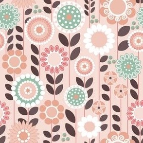 Pink, Folksy Floral / Folk Art / Pink Green / Small