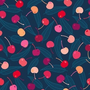 Cerises medium scale navy blue by Pippa Shaw