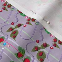 Tiny Size Raspberries and Ribbons on Lavender Background