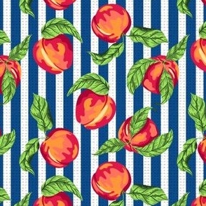 Peaches on Striped Background (Navy Blue) – Small Scale