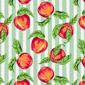 Peaches on Striped Background (Green) – Small Scale