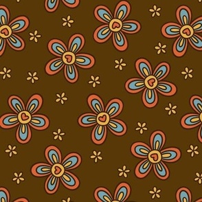 Retro Heart Floral on Brown (Large Scale)