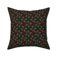 ★ ROCKABILLY CHERRY SKULL AND POLKA DOTS ★ Red + Classic Green - Small Scale / Collection : Cherry Skull - Rock 'n' Roll Old School Tattoo Prints 