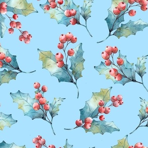 Christmas Holly Jolly - Light Blue Large Scale