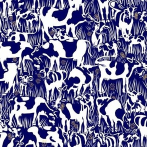 Meadow Cows | Small | Deep Blue/Yellow