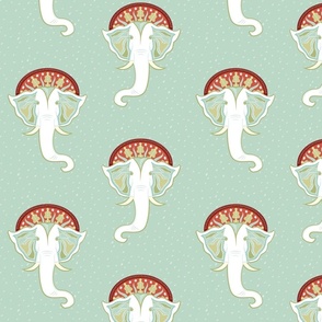 Exotic Elephants White on Seafoam Green