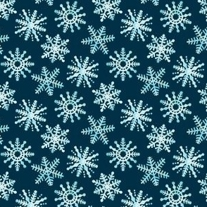 Watercolor Snowflakes - Dark Blue Small Scale