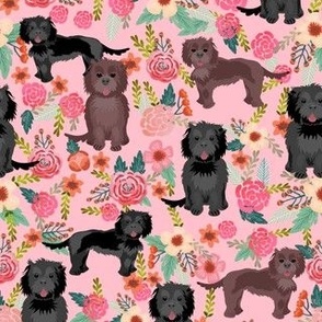 cockapoo floral fabric - black cockapoo dog, dog fabric, dog breeds fabric, dog floral fabric, cockapoo fabric - pink