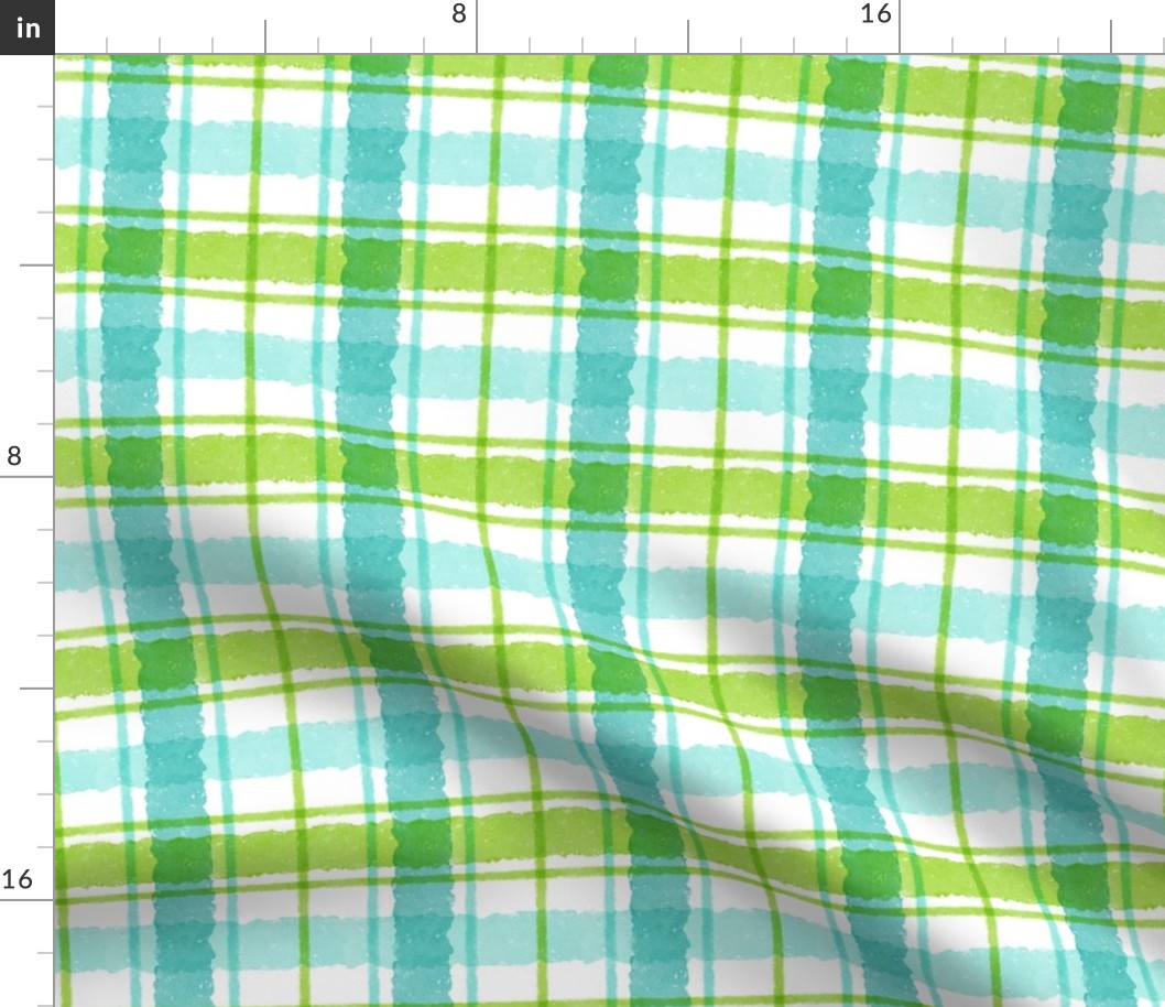Watercolor Christmas Plaid - Blue Green Regular Scale