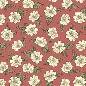 Vintage White Floral on Burgundy (Small Scale)